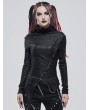 Devil Fashion Black Gothic Punk High Collar Long Sleeve Asymmetrical T-Shirt for Women