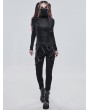 Devil Fashion Black Gothic Punk High Collar Long Sleeve Asymmetrical T-Shirt for Women