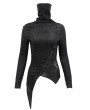 Devil Fashion Black Gothic Punk High Collar Long Sleeve Asymmetrical T-Shirt for Women