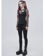 Devil Fashion Black Gothic Punk Hollow-Out Long Sleeve T-Shirt for Women