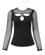 Devil Fashion Black Gothic Punk Hollow-Out Long Sleeve T-Shirt for Women