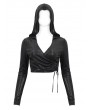 Devil Fashion Black Sexy Gothic V-Neck Long Sleeve Hooded Short T-Shirt for Women