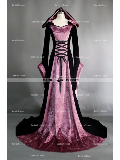 Fancy Purple and Black Velvet Gothic Hooded Medieval Dress