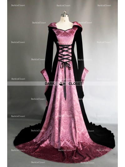 Fancy Purple and Black Velvet Gothic Hooded Medieval Dress -  DarkinCloset.com