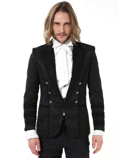 Pentagramme Black Retro Gothic Brocade Short Party Jacket for Men