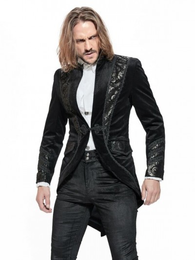 Pentagramme Black Gothic Vintage Velvet Party Tailcoat for Men