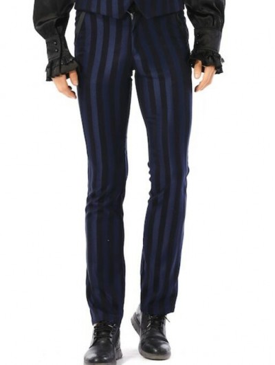 Pentagramme Blue Retro Gothic Striped Slim Long Pants for Men