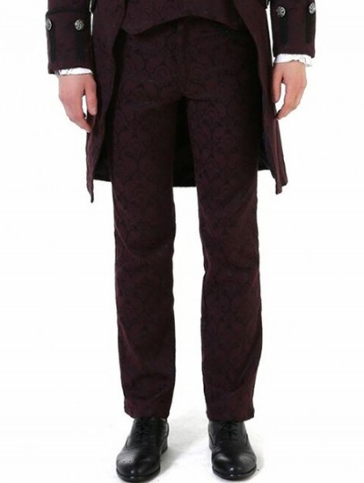 Pentagramme Red Retro Gothic Jacquard Slim Long Pants for Men