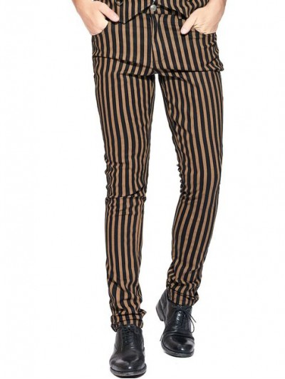 Pentagramme Brown Steampunk Style Striped Trousers for Men