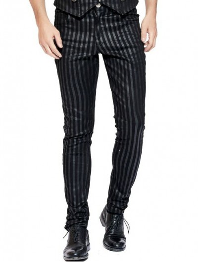 Pentagramme Black Steampunk Style Striped Trousers for Men