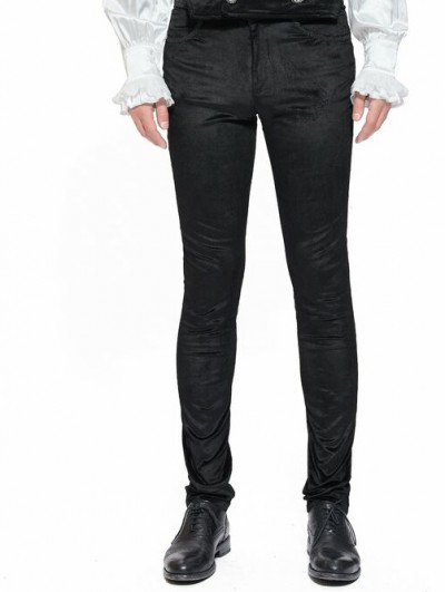 Pentagramme Black Gothic Palace Style Velvet Long Slim Pants for Men