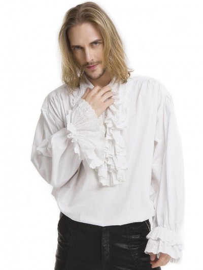 Pentagramme White Retro Gothic Long Sleeve Loose Shirt for Men