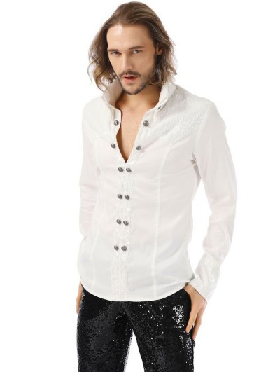 Pentagramme White Gothic Aristocratic Long Sleeve Shirt for Men