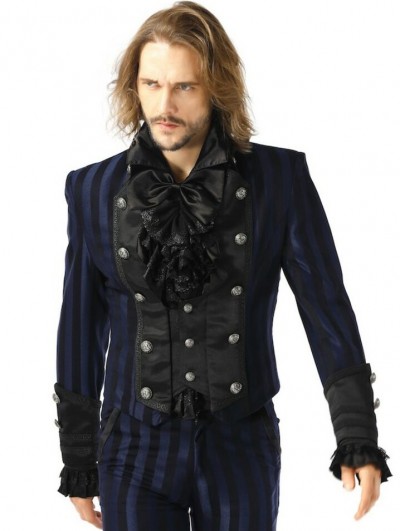 Pentagramme Blue Retro Gothic Striped Short Party Jacket for Men