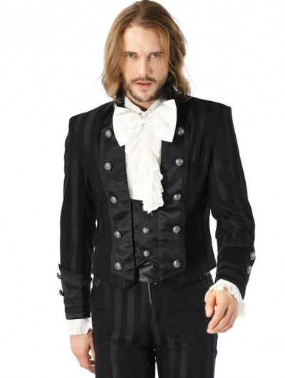 Pentagramme Black Retro Gothic Striped Short Party Jacket for Men