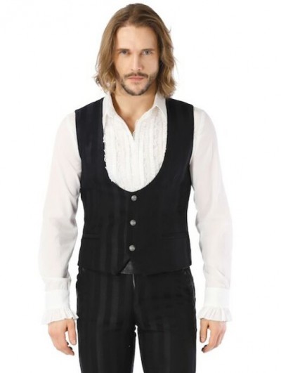 Pentagramme Black Gothic Military Style Striped Waistcoat For Men