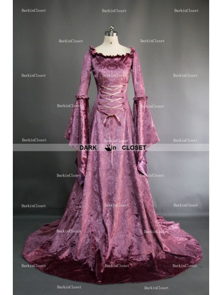 Purple Fancy Velvet Medieval Gown - DarkinCloset.com