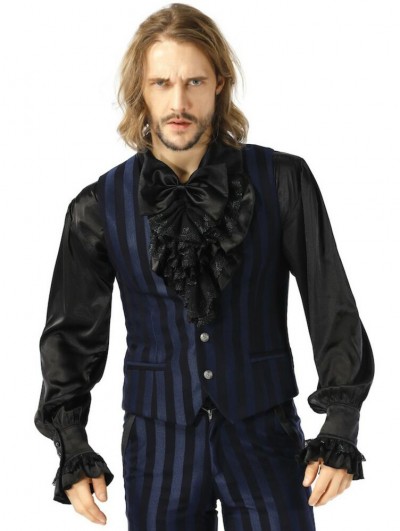 Pentagramme Blue Gothic Military Style Striped Waistcoat For Men