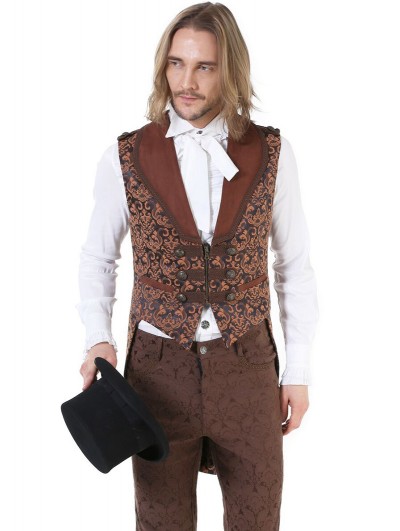 Pentagramme Dark Red Retro Gothic Noble Jacquard Swallow Tail Vest For Men