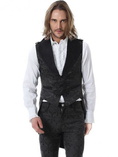 Pentagramme Black Retro Gothic Noble Jacquard Swallow Tail Vest For Men