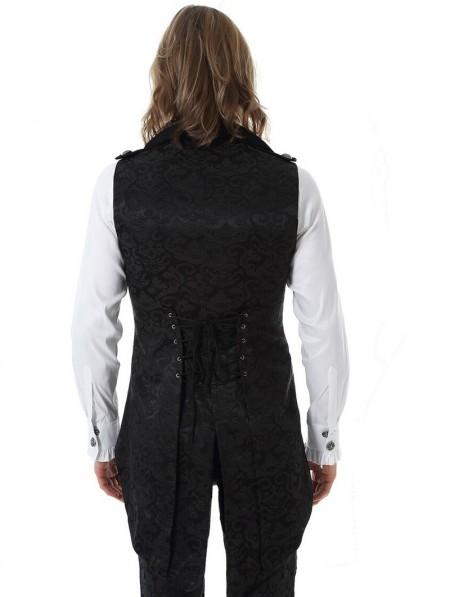 Pentagramme Black Retro Gothic Noble Jacquard Swallow Tail Vest For Men ...