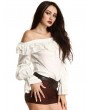 Pentagramme White Steampunk Off-the-Shoulder Long Sleeve Blouse for Women