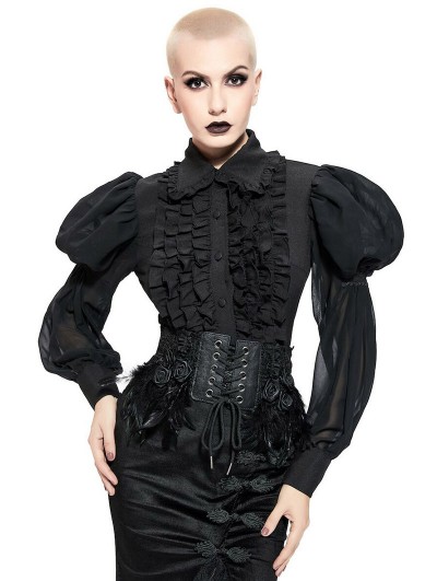 Pentagramme Black Gothic Retro Long Puffy Sleeve Shirt for Women