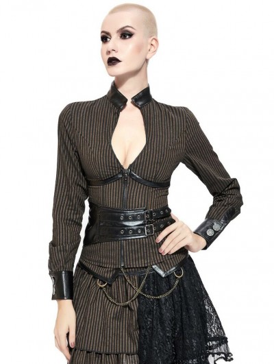 Pentagramme Brown Stripe Steampunk Sexy Shirt for Women