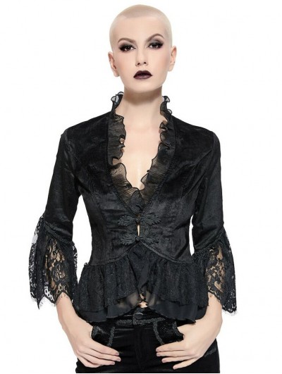 Pentagramme Black Retro Gothic Short Velvet Jacket for Women