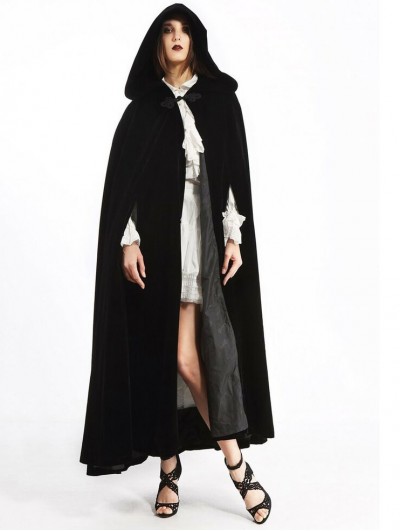 Pentagramme Black Long Gothic Velvet Hooded Long Cape For Women