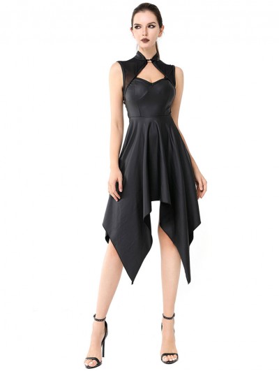 Pentagramme Black Gothic Sexy Faux Leather Irregular Dress