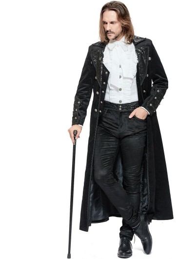 Pentagramme Black Retro Gothic Long Velvet Coat for Men