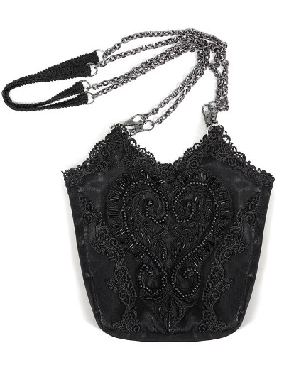 Devil Fashion Black Romantic Gothic Lace Double Chain Shoulder Bag