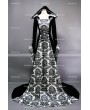 White and Black Velvet Gothic Hooded Medieval Dress