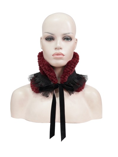 Devil Fashion Black and Red Gothic Faux Fur Warm Collar for Women