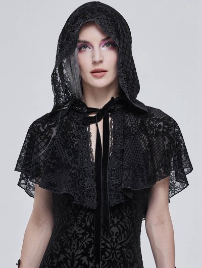 Devil Fashion Black Retro Gothic Short Hooded Cape for Women