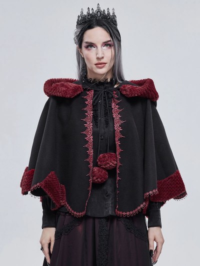 Devil Fashion Black and Red Retro Gothic Short Hooded Cloak for Women