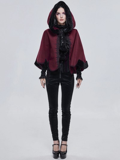 Devil Fashion Black and Red Retro Gothic Short Hooded Cloak for Women