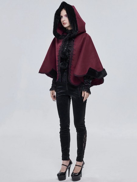 Devil Fashion Black and Red Retro Gothic Short Hooded Cloak for Women ...