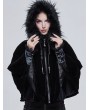 Devil Fashion Black Gothic Faux Fur Winter Warm Hooded Short Cape Coat for Women