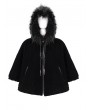 Devil Fashion Black Gothic Faux Fur Winter Warm Hooded Short Cape Coat for Women