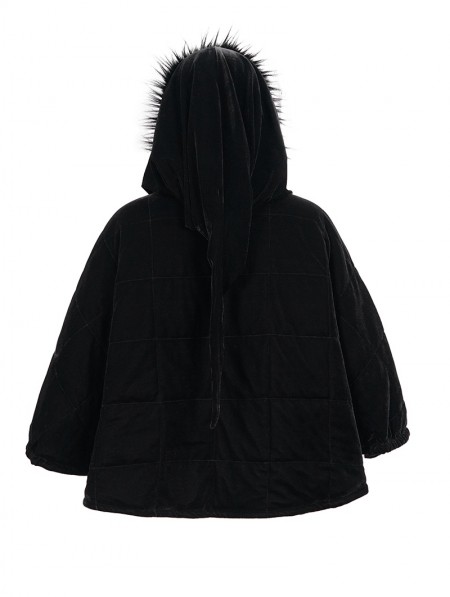 Devil Fashion Black Gothic Faux Fur Winter Warm Hooded Short Cape Coat ...