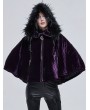 Devil Fashion Purple Gothic Faux Fur Winter Warm Hooded Short Cape Coat for Women