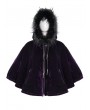 Devil Fashion Purple Gothic Faux Fur Winter Warm Hooded Short Cape Coat for Women