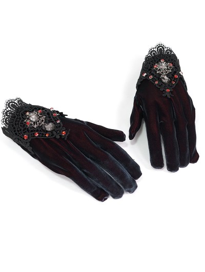 Devil Fashion Retro Gothic Elegant Velvet Lace Gloves for Women