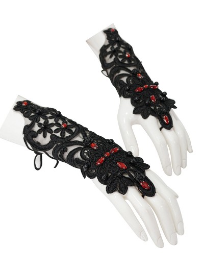 Devil Fashion Black Romantic Gothic Lace Gloves for Women