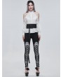 Devil Fashion Black and White Gothic Patterned Long Legging for Women