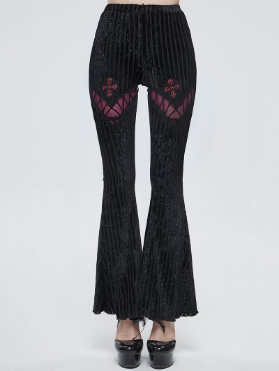 Devil Fashion Black and Red Gothic Striped Long Flared Pants for Women