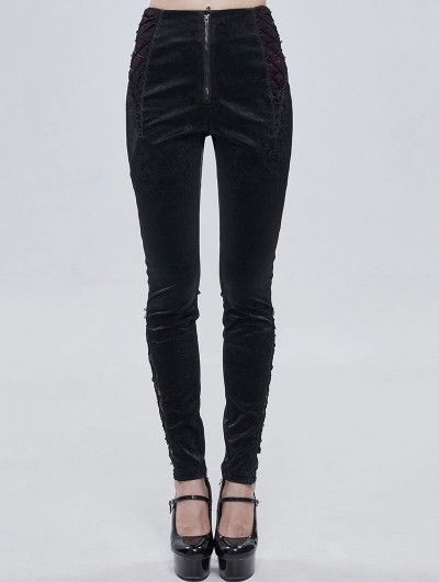 Devil Fashion Black Gothic Jacquard Long Slim Pants for Women