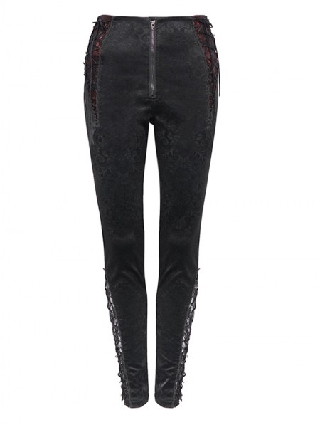 Devil Fashion Black Gothic Jacquard Long Slim Pants for Women ...